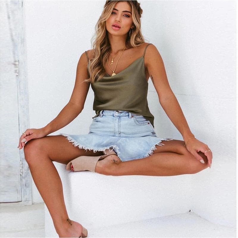Backless V-Neck Satin Camisole - Koyers