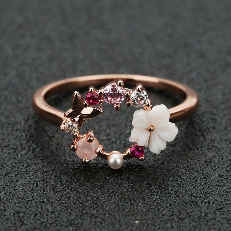 Butterfly Flowers Crystal Finger Rings - Koyers