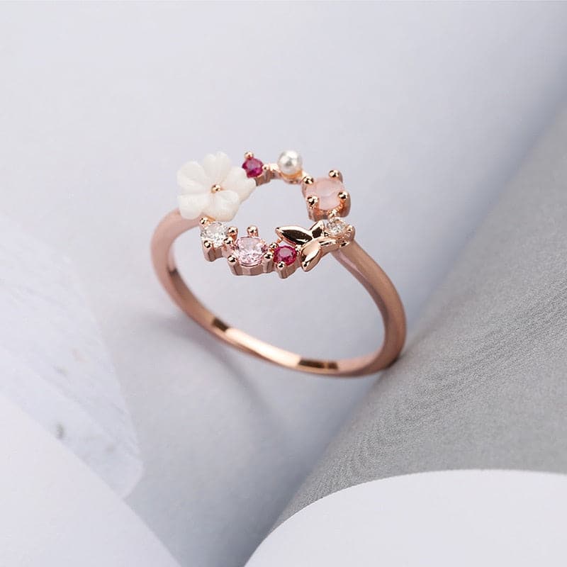 Butterfly Flowers Crystal Finger Rings - Koyers