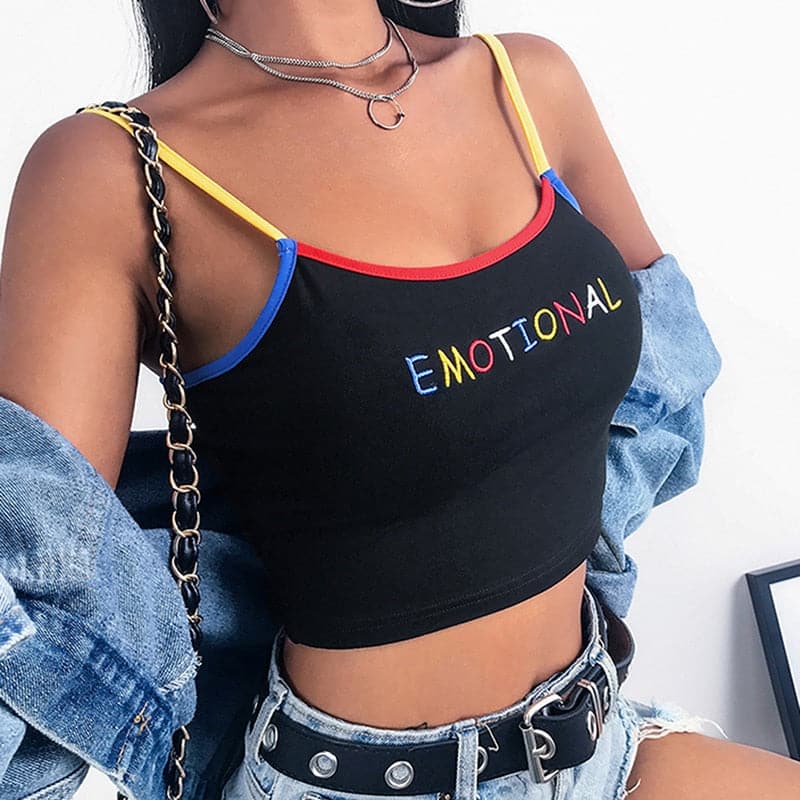 Cute Embroidered Cami Cropped Tank Top - Koyers