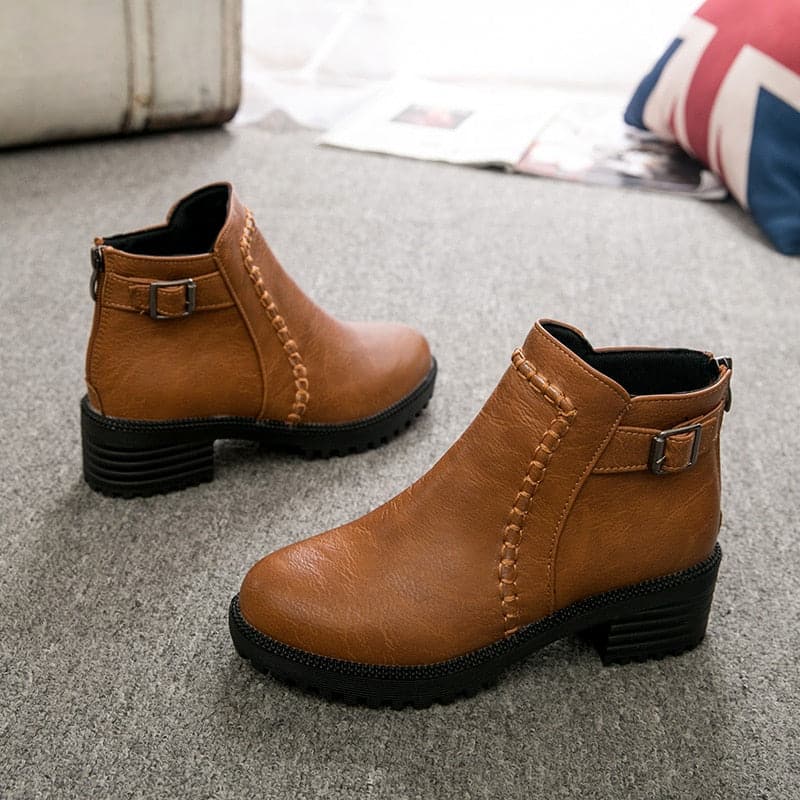 Vintage Square Heeled Leather Ankle Boots - Koyers