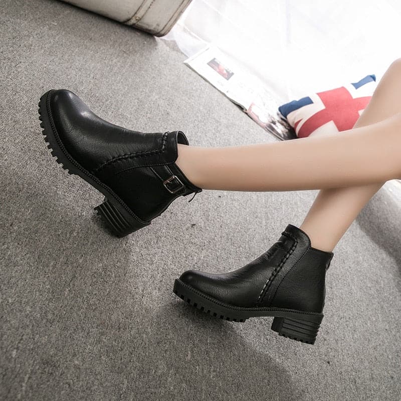 Vintage Square Heeled Leather Ankle Boots - Koyers