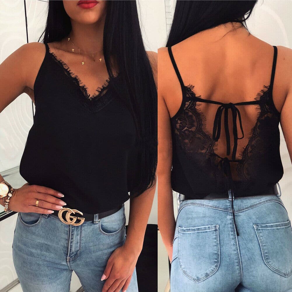 Lacey V-Neck Satin Silk Back Cami - Koyers