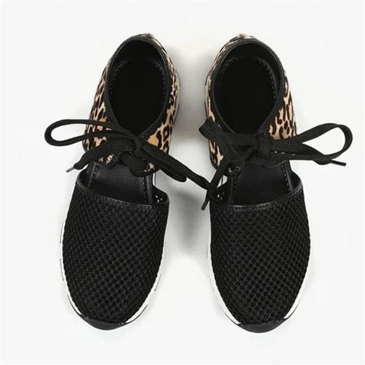 Women's Hollow Out Animal Print Lace Up Sneakers - Koyers