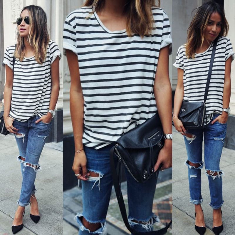 Women Casual Long Sleeve Striped Shirt - Koyers