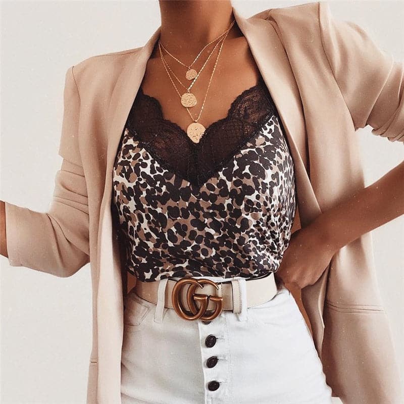 Lace Top Leopard Snake Print Tank - Koyers