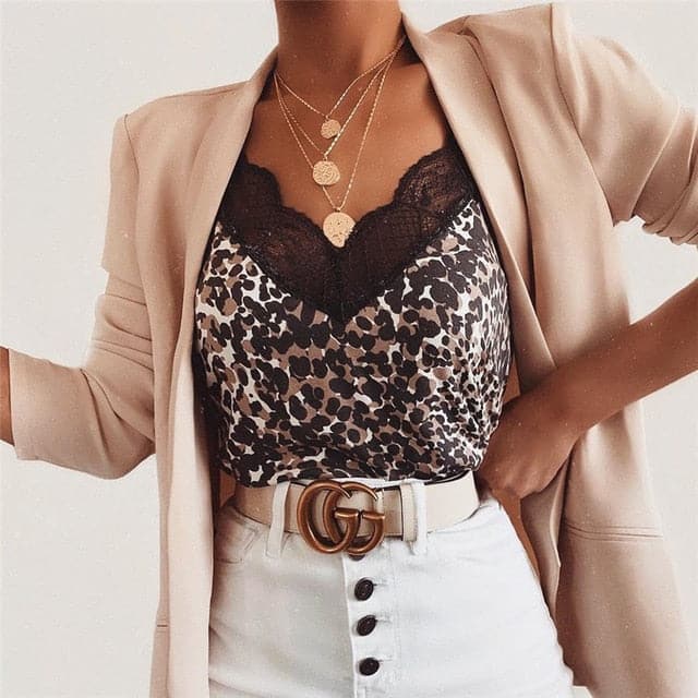 Lace Top Leopard Snake Print Tank - Koyers