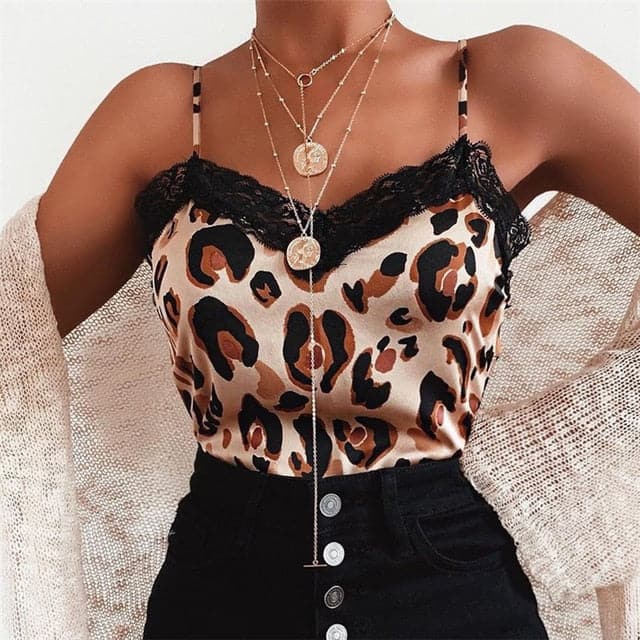 Lace Top Leopard Snake Print Tank - Koyers