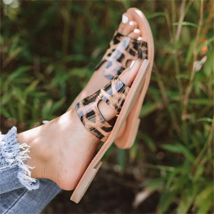 Animal Print Slip-On Flat Sandals - Koyers
