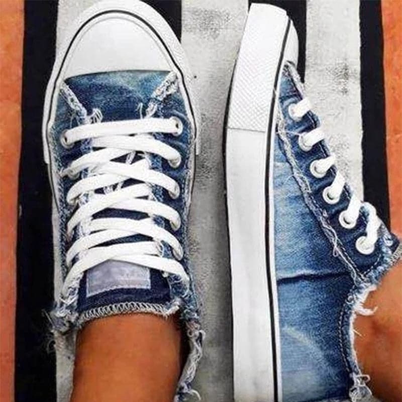Comfy Flat Heel Lace-up Denim Canvas Shoes - Koyers