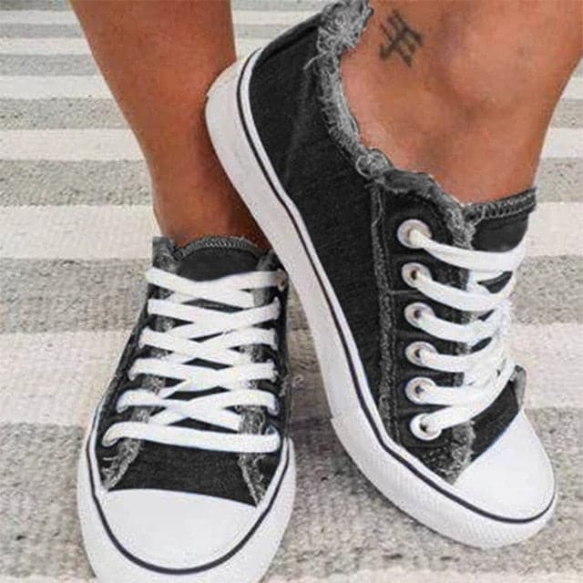Comfy Flat Heel Lace-up Denim Canvas Shoes - Koyers