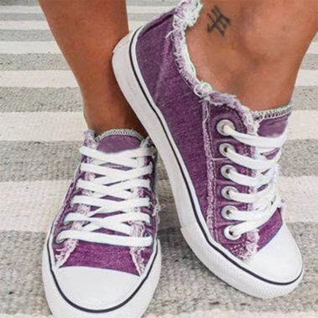 Comfy Flat Heel Lace-up Denim Canvas Shoes - Koyers