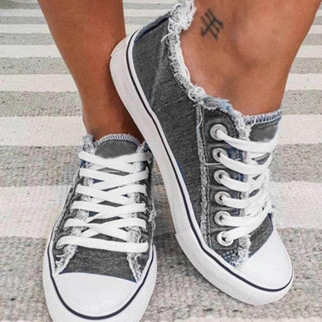 Comfy Flat Heel Lace-up Denim Canvas Shoes - Koyers