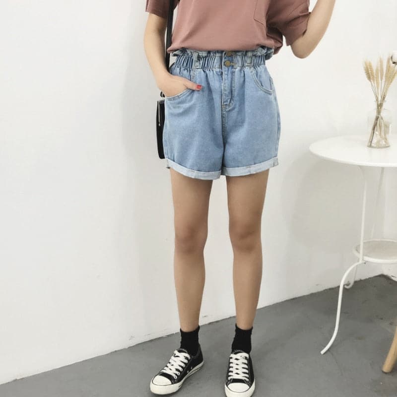 High Waist Loose Denim Shorts - Koyers