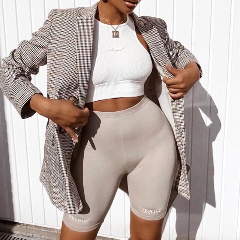 Fashion Letter Print High Waist Biker Shorts - Koyers
