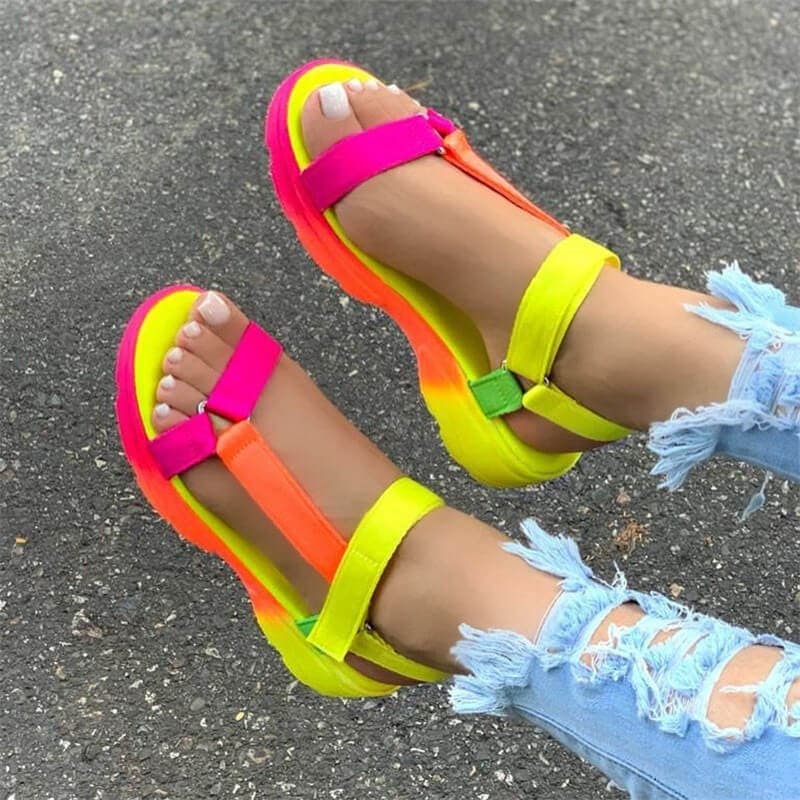 Flat Heel Velcro Cross-strap Platform Sandals - Koyers