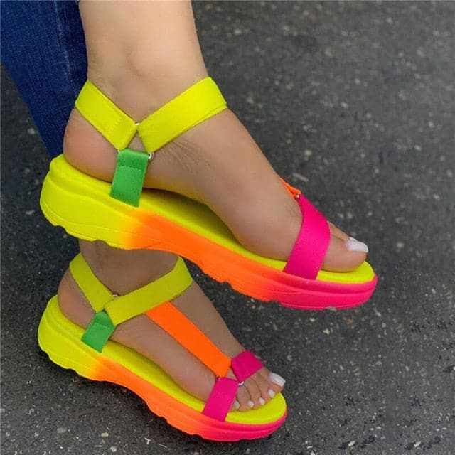 Flat Heel Velcro Cross-strap Platform Sandals - Koyers