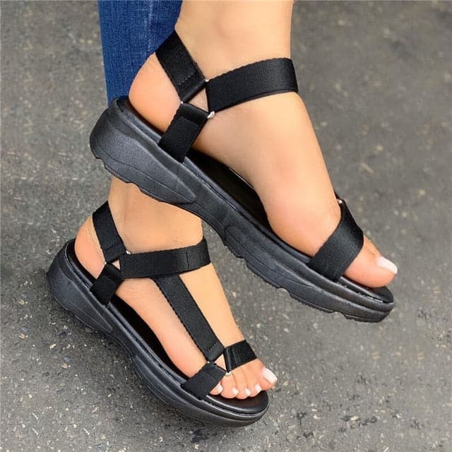 Flat Heel Velcro Cross-strap Platform Sandals - Koyers