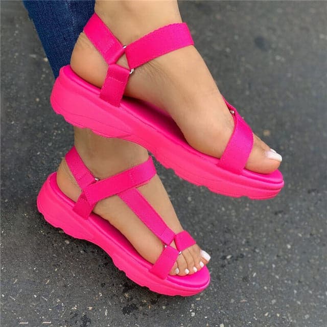 Flat Heel Velcro Cross-strap Platform Sandals - Koyers
