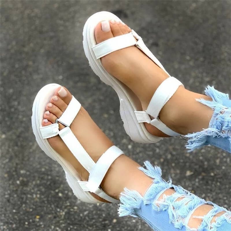 Flat Heel Velcro Cross-strap Platform Sandals - Koyers