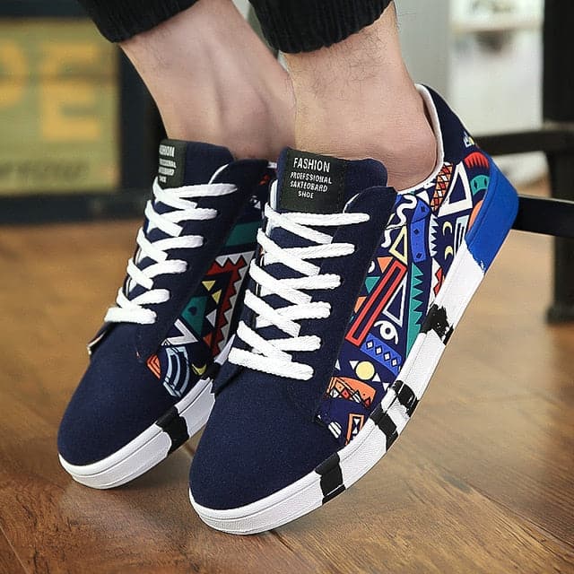 Casual Print Graffiti Canvas Multicolor Men Sneakers - Koyers