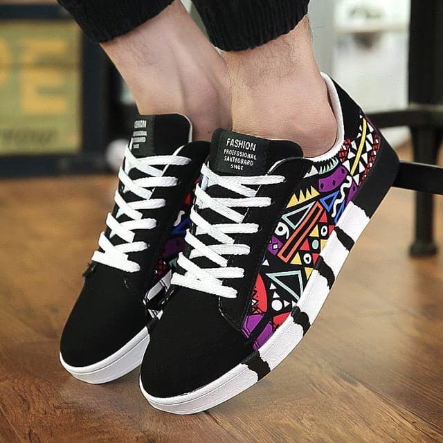 Casual Print Graffiti Canvas Multicolor Men Sneakers - Koyers