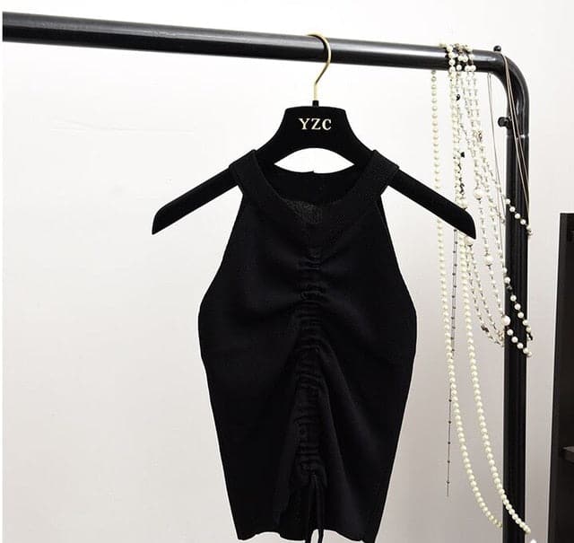 Ruched Knitted Drawstring Crop Top - Koyers