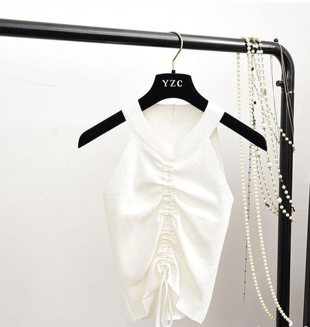 Ruched Knitted Drawstring Crop Top - Koyers