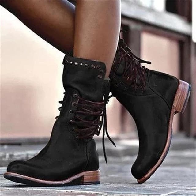 Back Zipper Vintage Boots Lace-Up Mid-calf Boots - Koyers