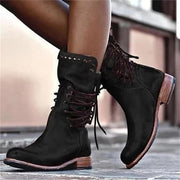 Back Zipper Vintage Boots Lace-Up Mid-calf Boots - Koyers