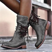 Back Zipper Vintage Boots Lace-Up Mid-calf Boots - Koyers