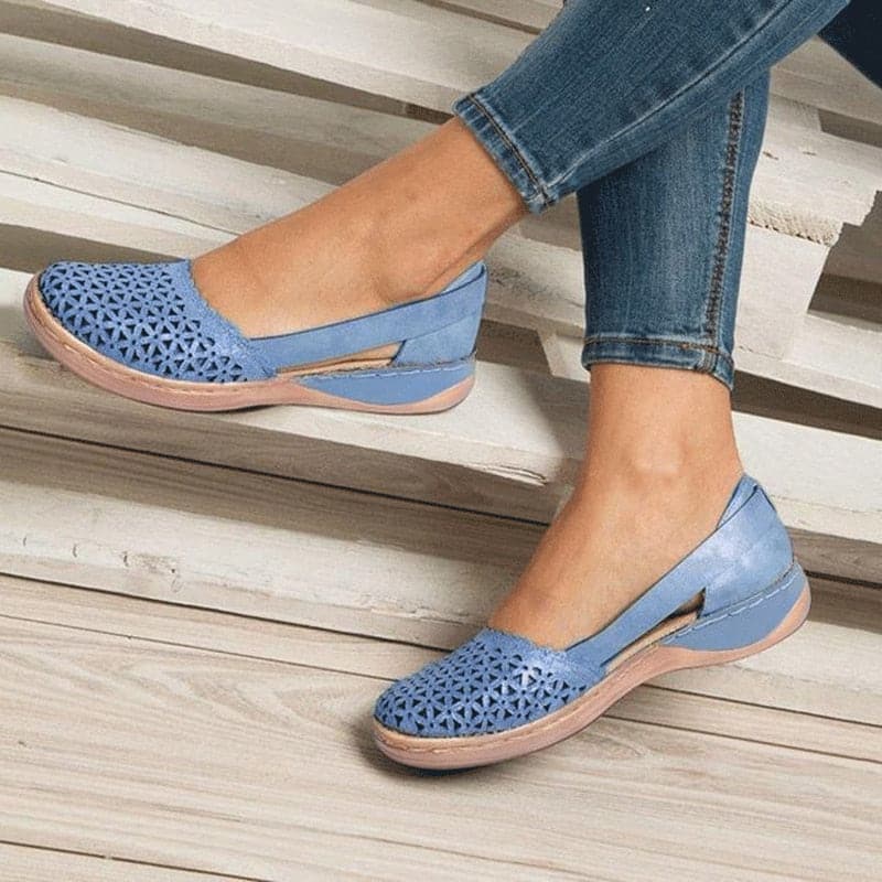 Round Toe Hollow-Out Breathable Flat Sandals - Koyers