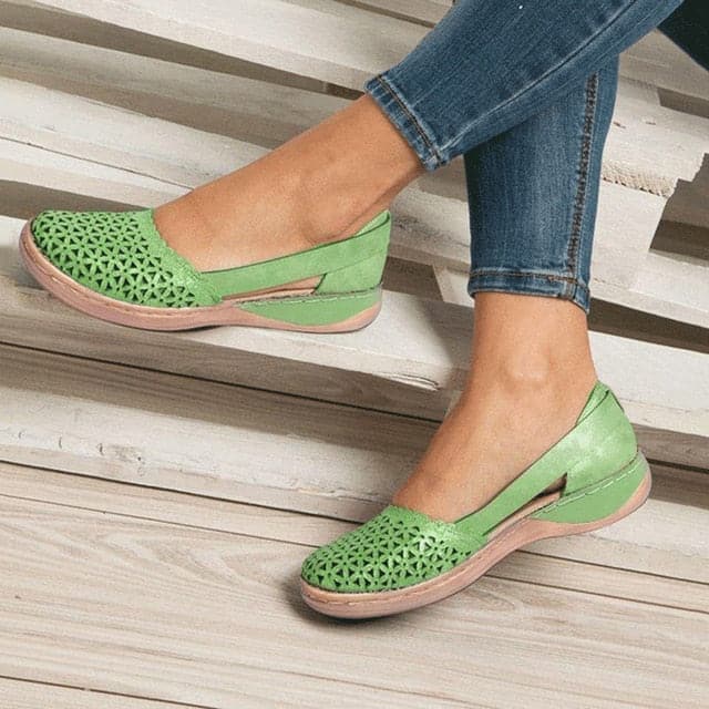 Round Toe Hollow-Out Breathable Flat Sandals - Koyers
