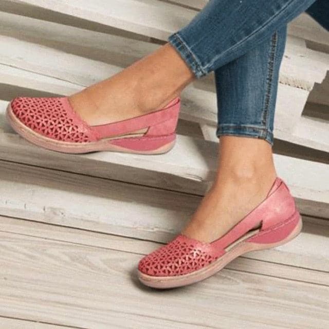 Round Toe Hollow-Out Breathable Flat Sandals - Koyers