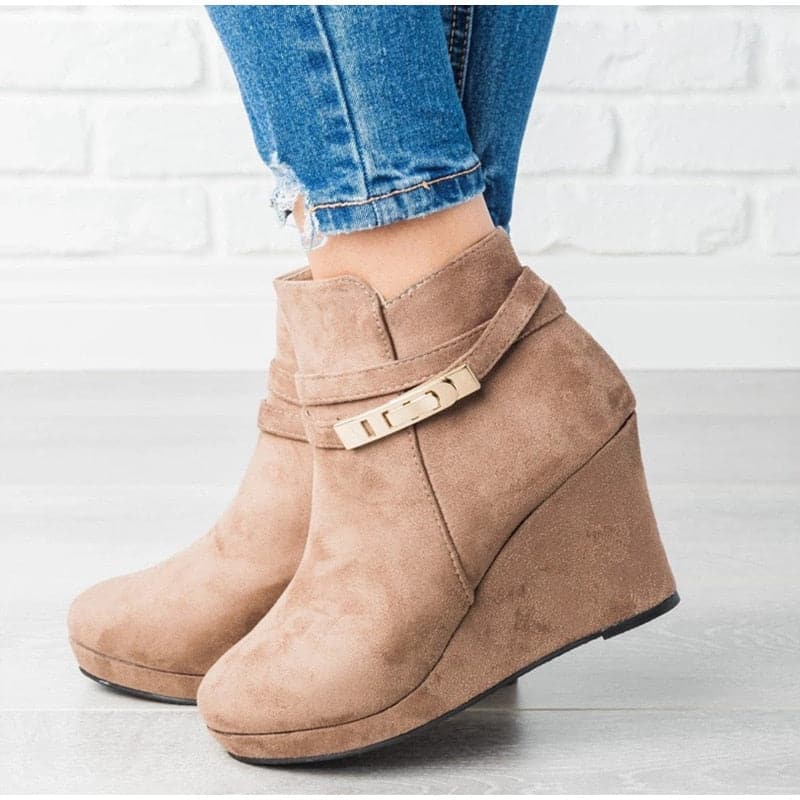 Comfy Wedge Suede Slip-On Boots - Koyers