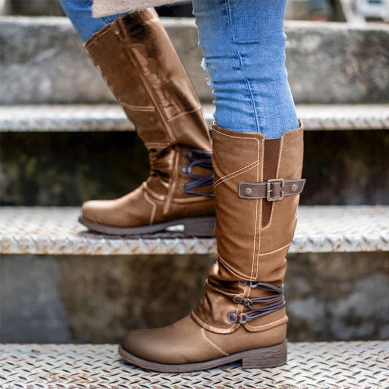 Vintage Leather Buckle High Boots - Koyers