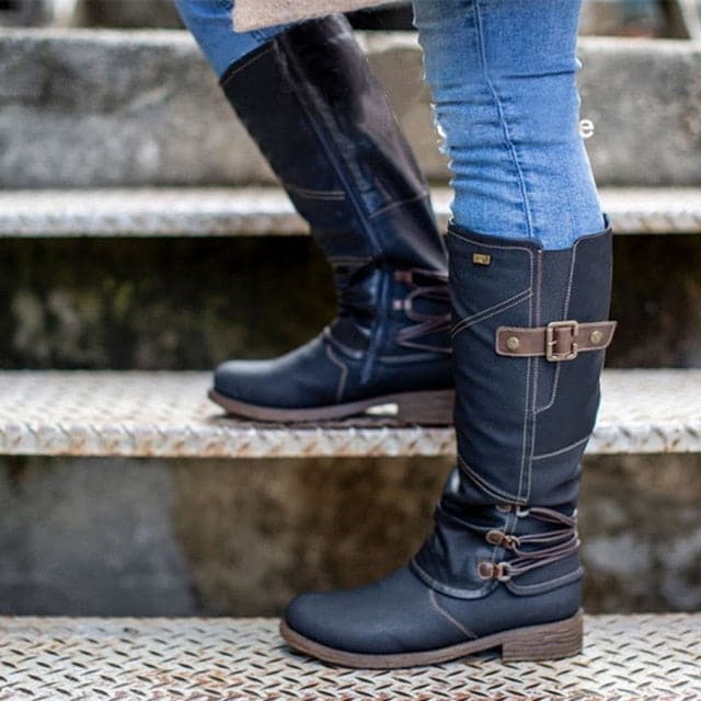 Vintage Leather Buckle High Boots - Koyers