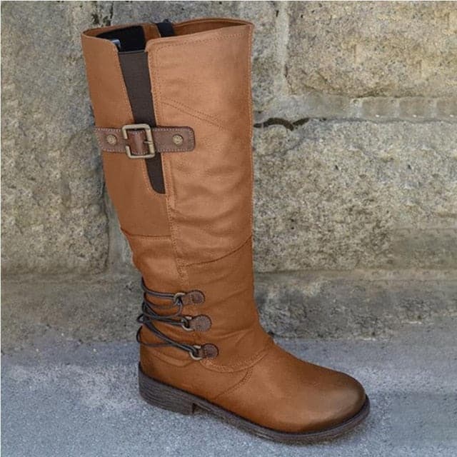 Vintage Leather Buckle High Boots - Koyers