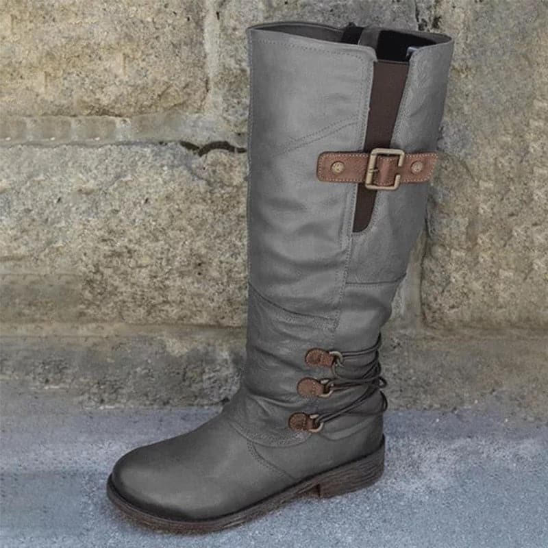 Vintage Leather Buckle High Boots - Koyers