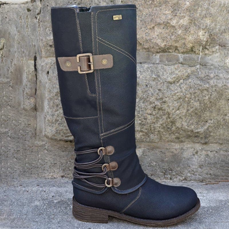 Vintage Leather Buckle High Boots - Koyers