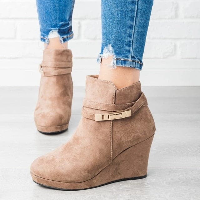 Comfy Wedge Suede Slip-On Boots - Koyers