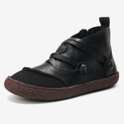 Retro Strappy V-Shape Zipper Ankle Boots - Koyers