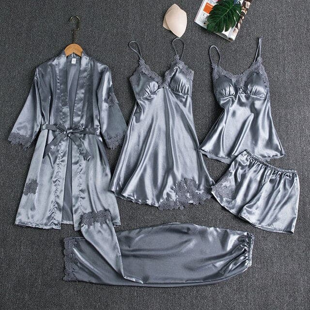 5PCS Silk Pajama Sleepwear Set - Koyers