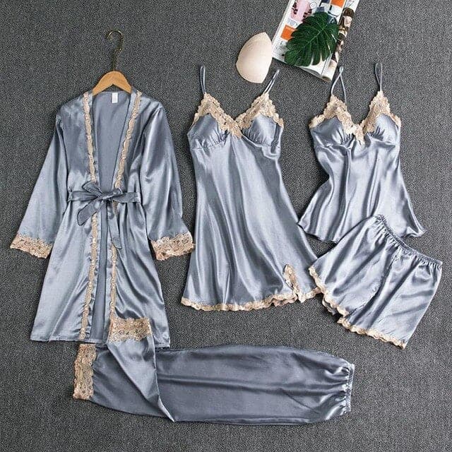 5PCS Silk Pajama Sleepwear Set - Koyers