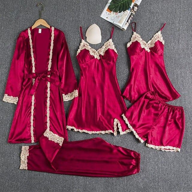 5PCS Silk Pajama Sleepwear Set - Koyers