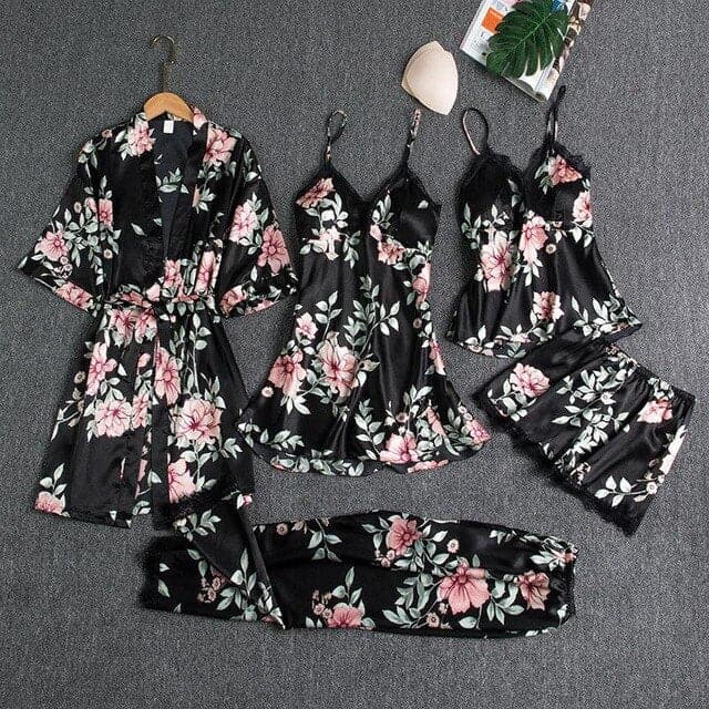 5PCS Silk Pajama Sleepwear Set - Koyers