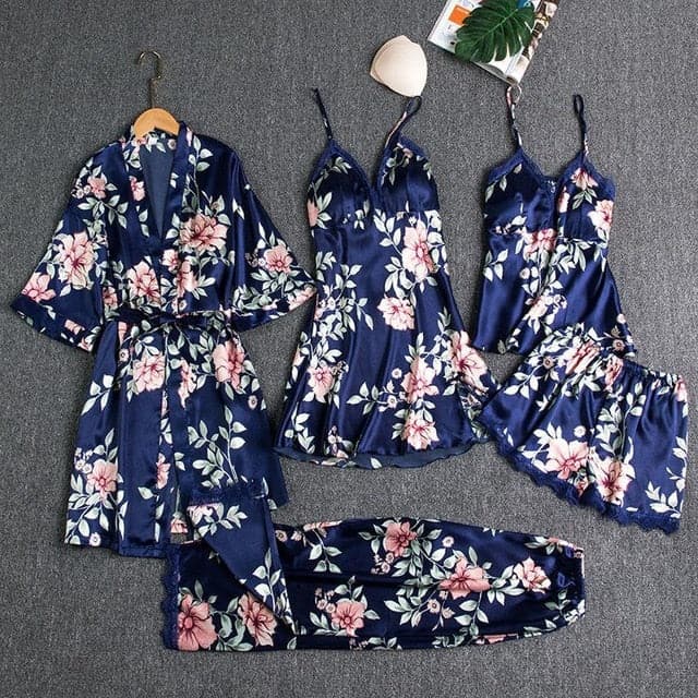 5PCS Silk Pajama Sleepwear Set - Koyers