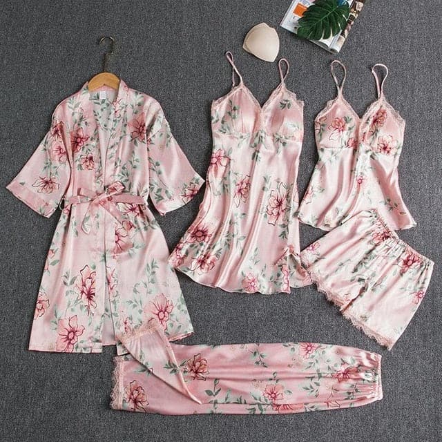 5PCS Silk Pajama Sleepwear Set - Koyers