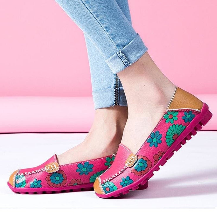 Floral Leather Loafers - Women's Flat Shoes Fashion 2019