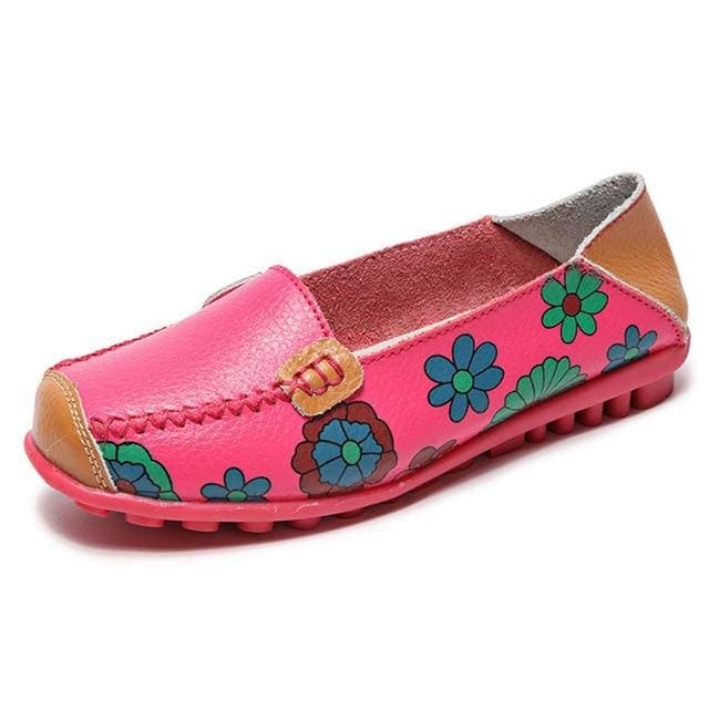 Floral Leather Loafers - Women's Flat Shoes Fashion 2019